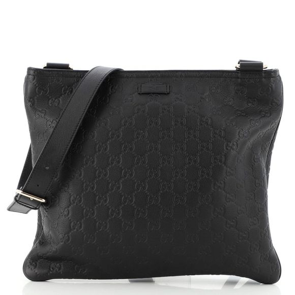 Gucci Handbags - Gucci Zip Top Messenger Bag Guccissima Leather Large Black